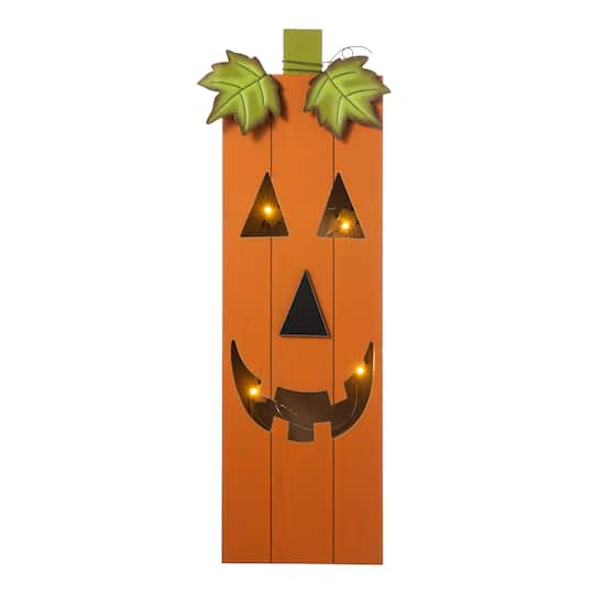 Glitzhome® 30" Lighted Halloween Wooden Pumpkin Porch Décor with Timer